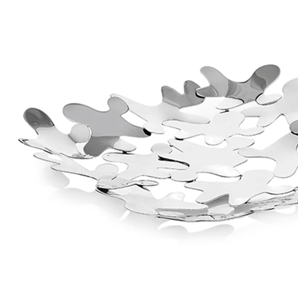 Mesa Central Quadrada Design Contemporâneo Decorado em Metal Prateado - Córdoba Viadurini