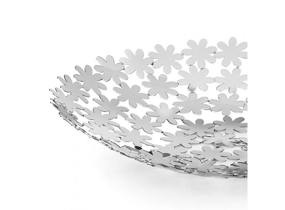 Peça central de metal prateada redonda com bolso vazio decoração de flores de luxo - Pinko Viadurini