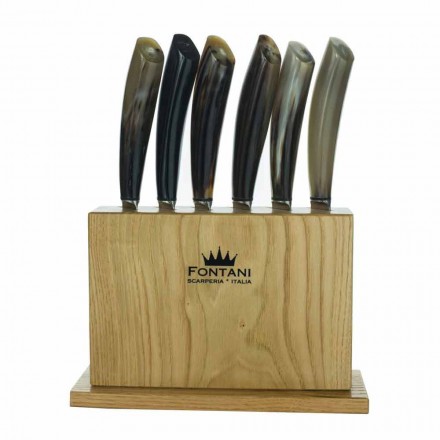 Bloco em madeira de oliveira com 6 facas para churrasco Made in Italy - Bloco Viadurini