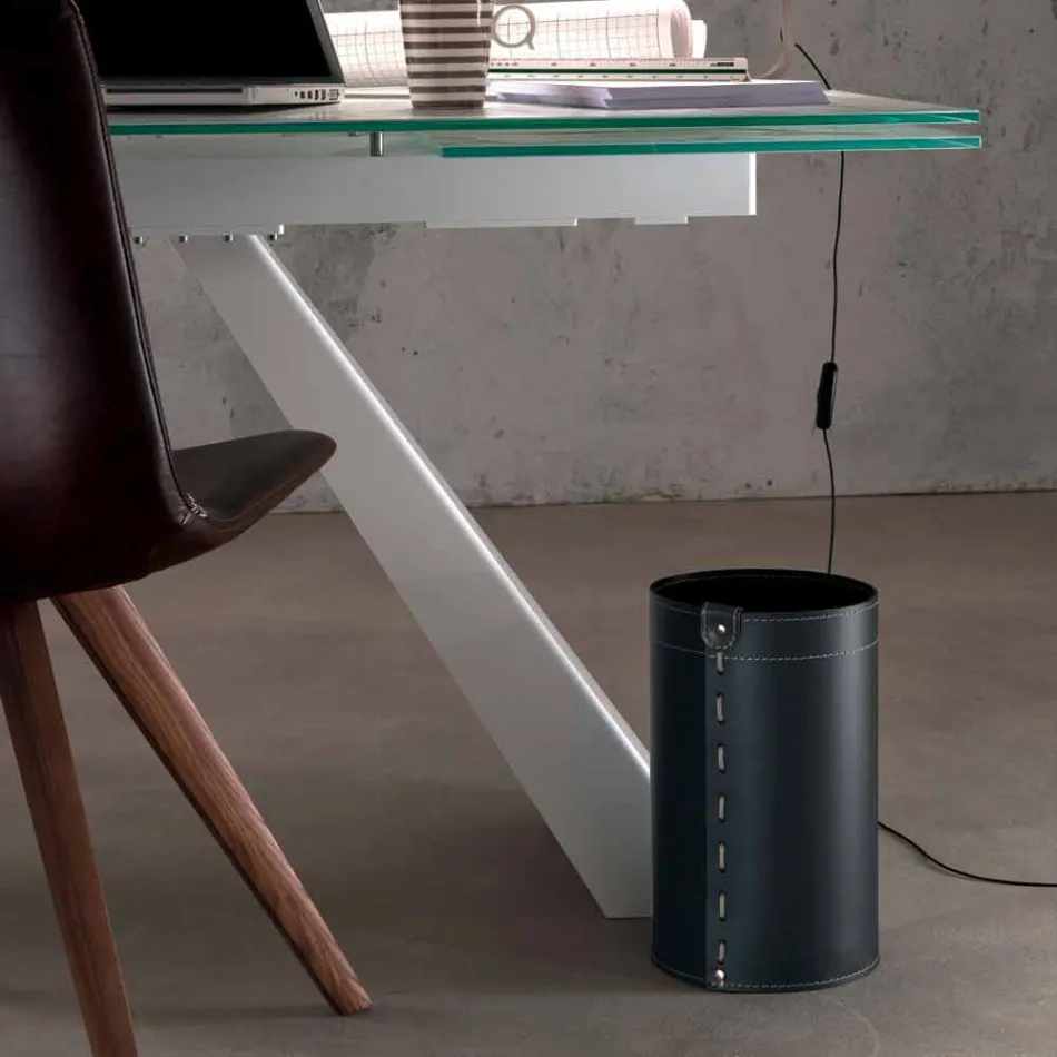 Cesto de papel em couro artesanal regenerado Battista Viadurini