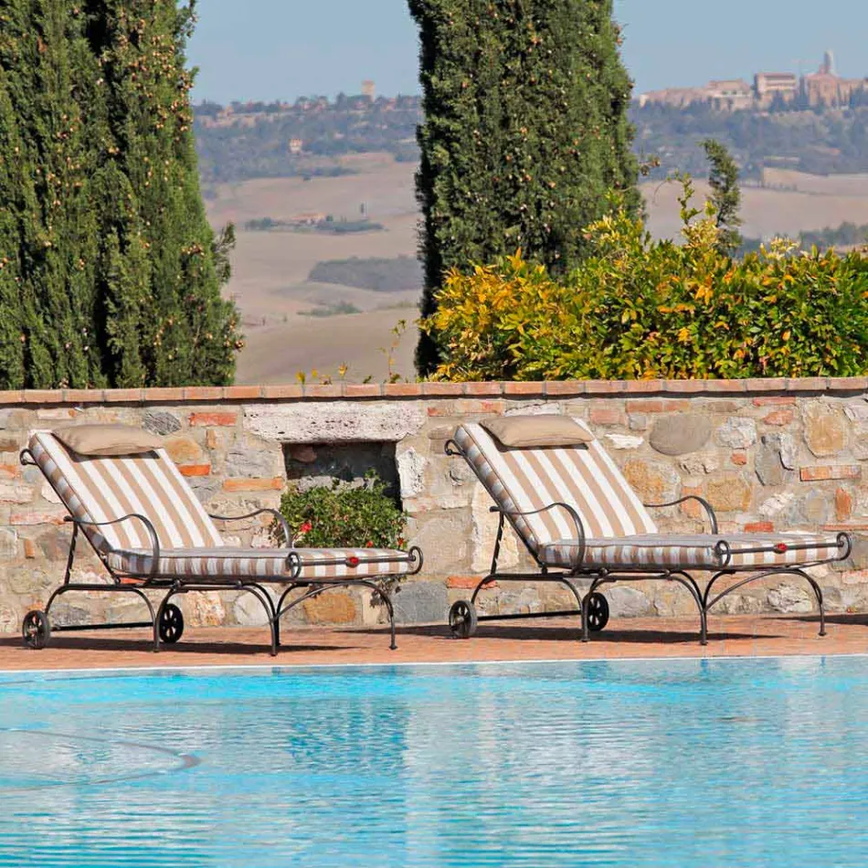 Espreguiçadeira ao ar livre em ferro e tecido feito à mão na Itália - relaxe Viadurini