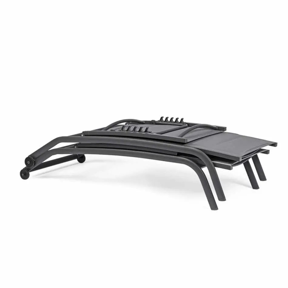 Espreguiçadeira Externa em Textilene e Alumínio com Rodas, 4 Peças - Babilônia Viadurini