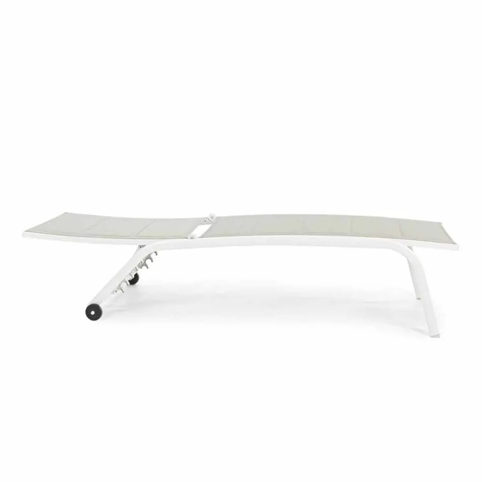 Espreguiçadeira de jardim com rodas e encosto reclinável, 4 peças - Babilônia Viadurini