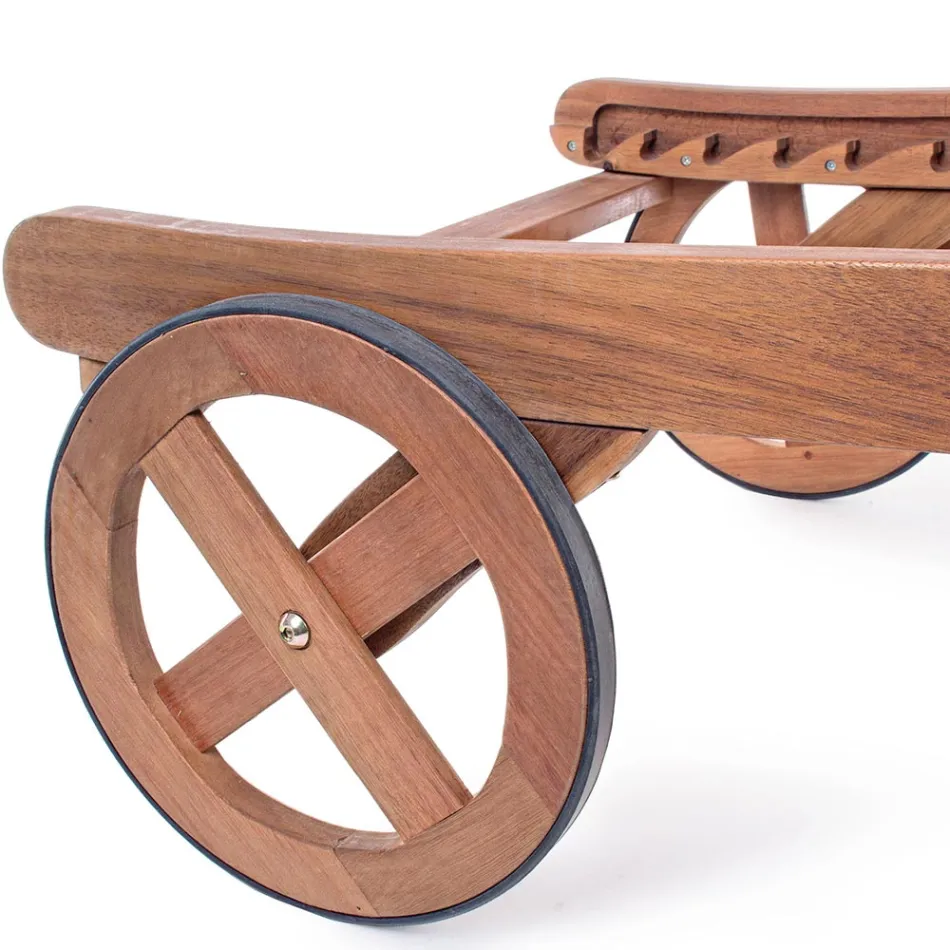 Espreguiçadeira de jardim de madeira com rodas de design para exterior - Roxen Viadurini