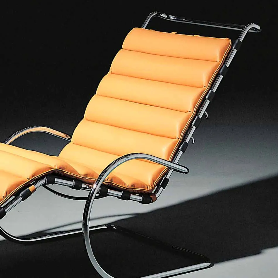 Chaise longue de couro com estrutura de aço cromado fabricada na Itália - Beirute Viadurini