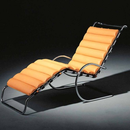 Chaise longue de couro com estrutura de aço cromado fabricada na Itália - Beirute Viadurini