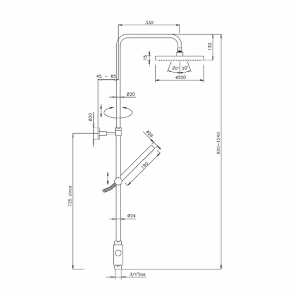 Coluna de Chuveiro de Seção Redonda em Latão com Chuveiro de Mão Made in Italy - Amadeo Viadurini