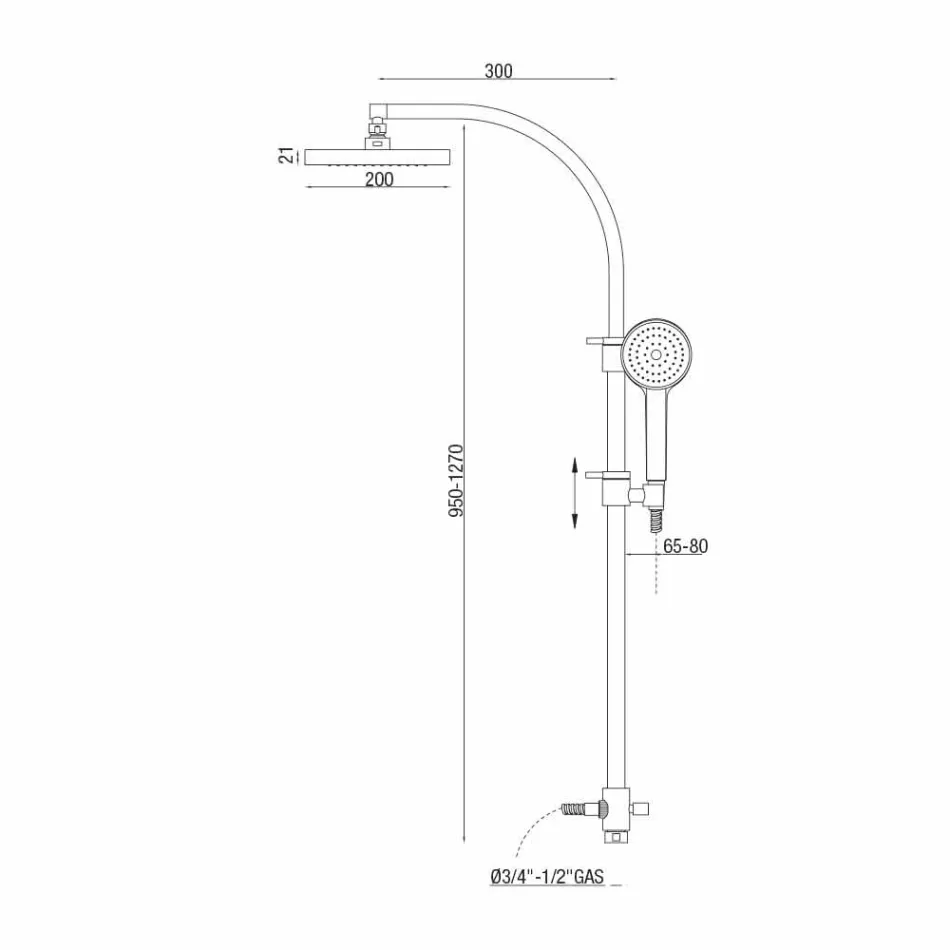Coluna de chuveiro com desviador e chuveiro quadrado feito na Itália - prata Viadurini