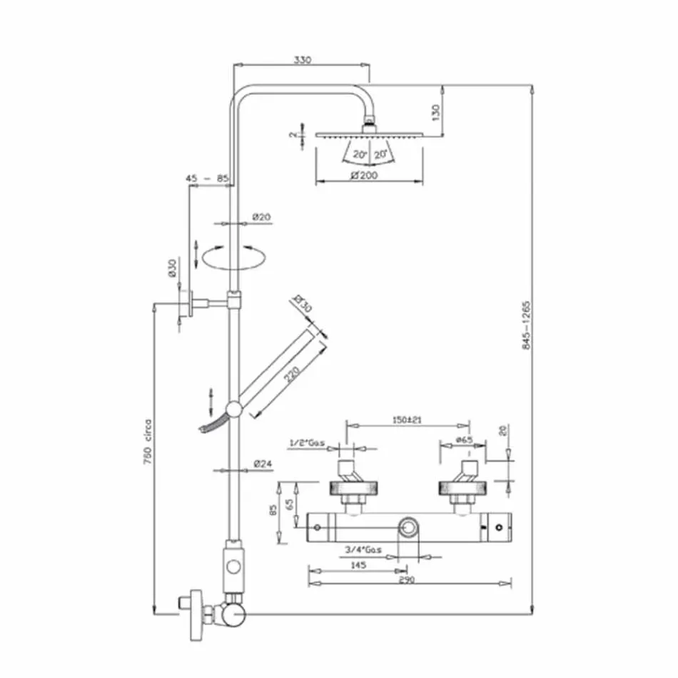 Coluna de chuveiro com cabeça de chuveiro de aço ultrafino Made in Italy - Estúdio Viadurini