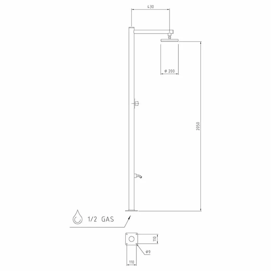 Coluna de chuveiro de jardim em aço inoxidável cromado Fabricado na Itália - Modeo Viadurini