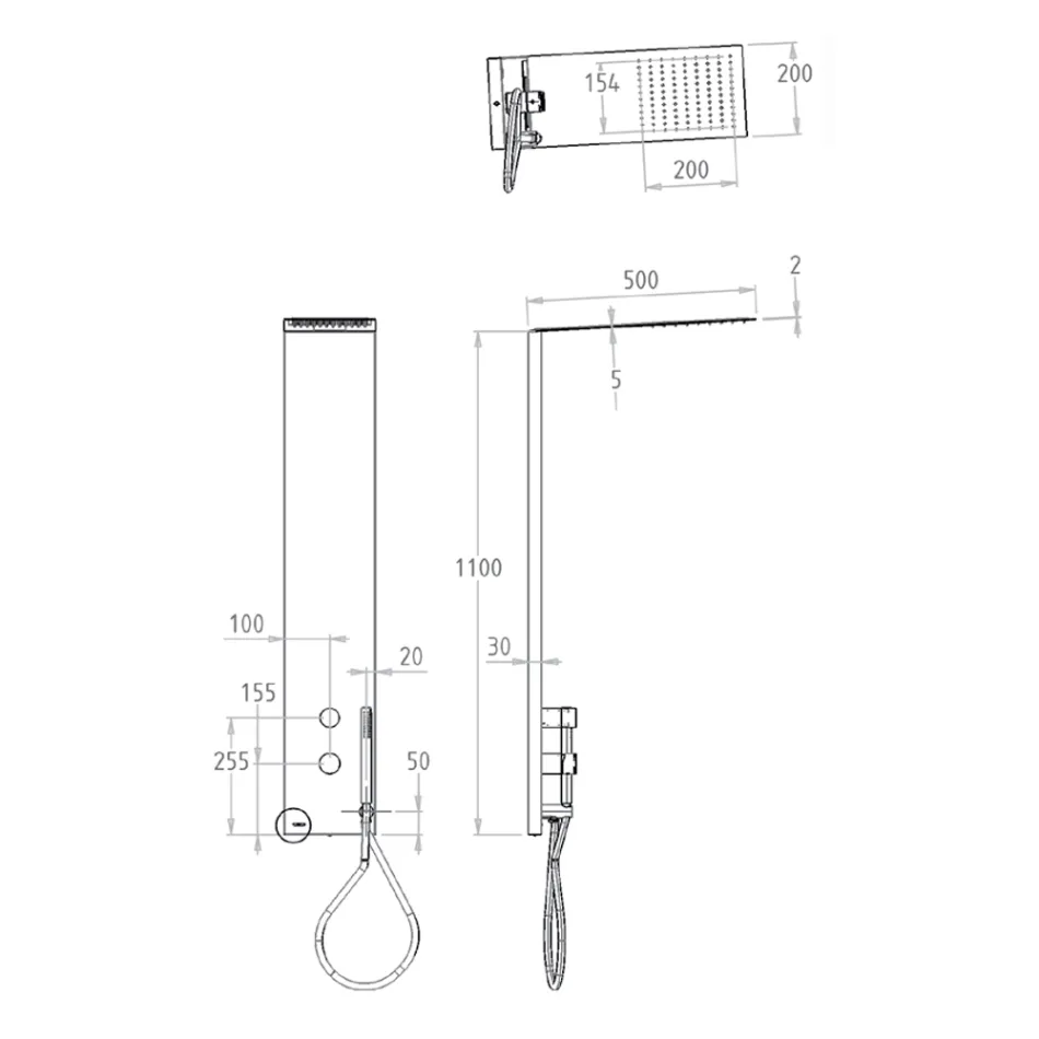 Coluna de chuveiro de aço com chuveiro de chuva feito na Itália - Sailor Viadurini