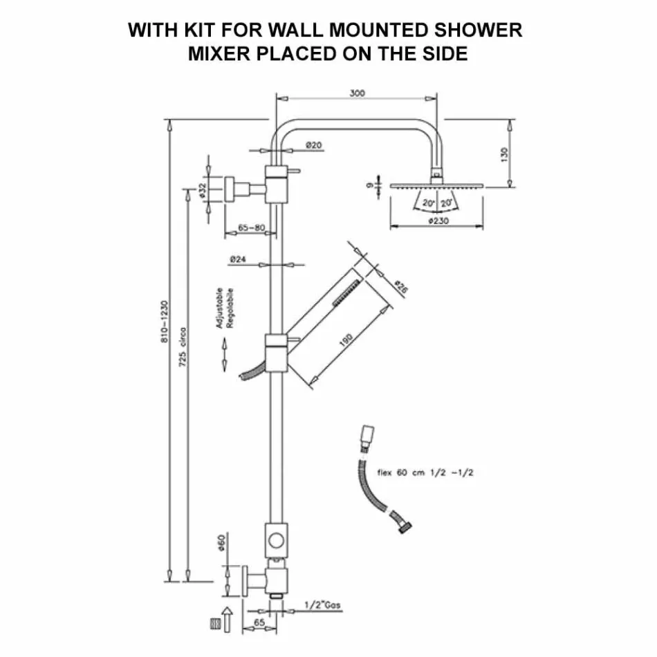 Coluna de banho de latão com ducha higiênica e chuveiro feito na Itália - capô Viadurini