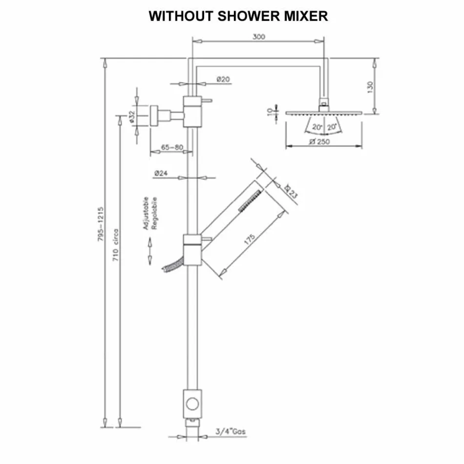 Coluna de chuveiro de latão com cabeça de chuveiro quadrada de aço Made in Italy - Lipari Viadurini