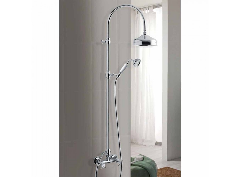Coluna de banho de latão com cabeça de chuveiro redonda e chuveiro manual Made in Italy - Brillo Viadurini