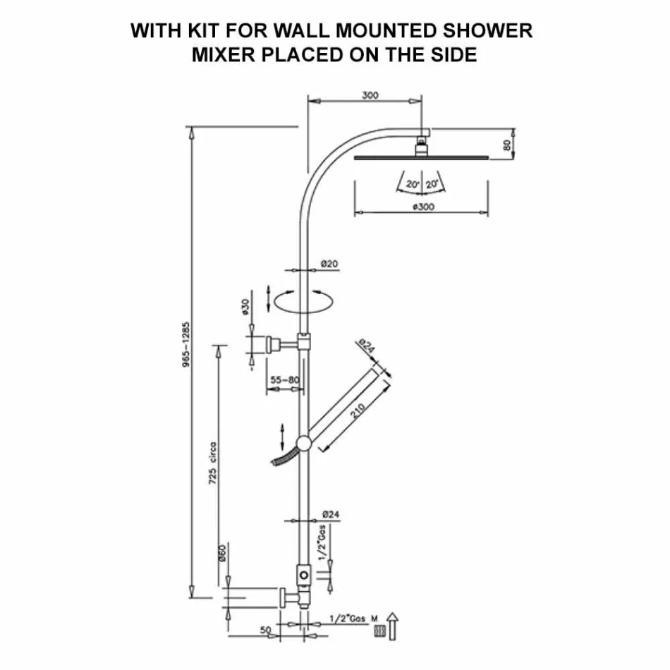 Coluna de chuveiro de latão com chuveiro redondo de aço feito na Itália - Kennedy Viadurini