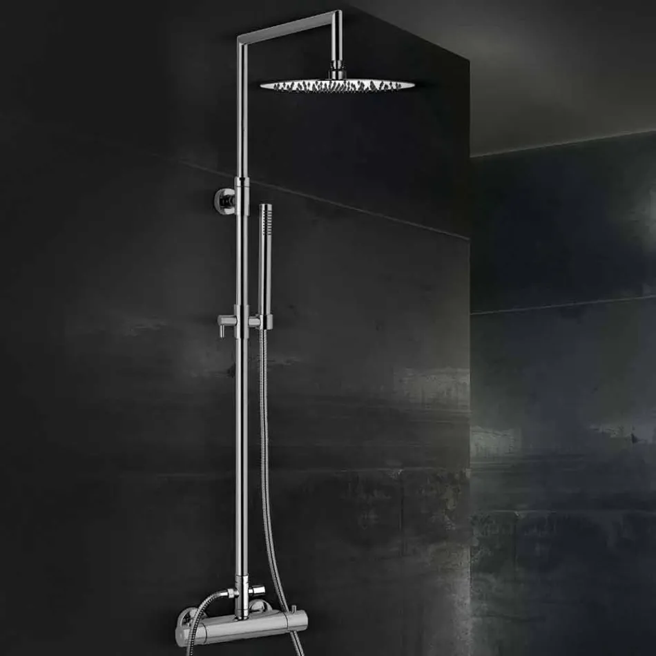 Coluna de chuveiro de latão com cabeça de chuveiro redonda ultrafina Made in Italy - Merio Viadurini