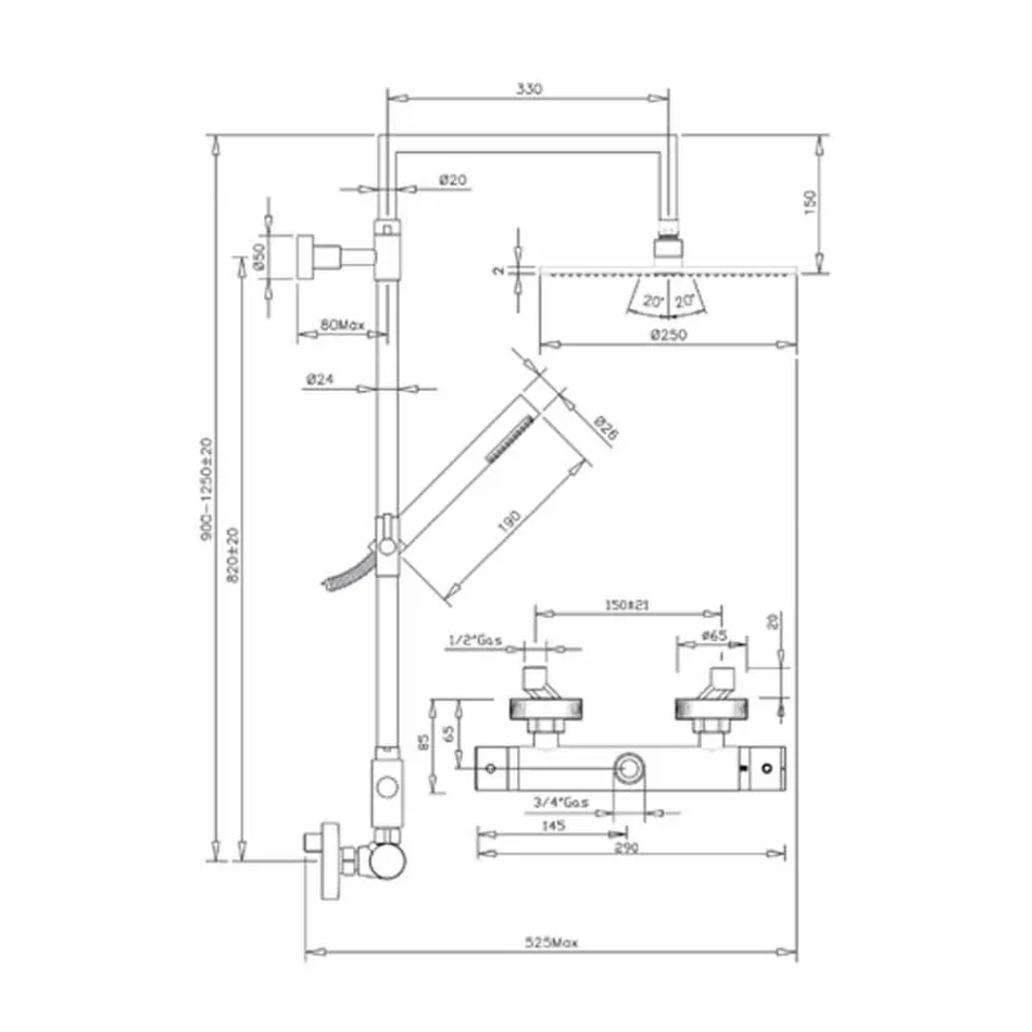 Coluna de chuveiro de latão com cabeça de chuveiro redonda ultrafina Made in Italy - Merio Viadurini