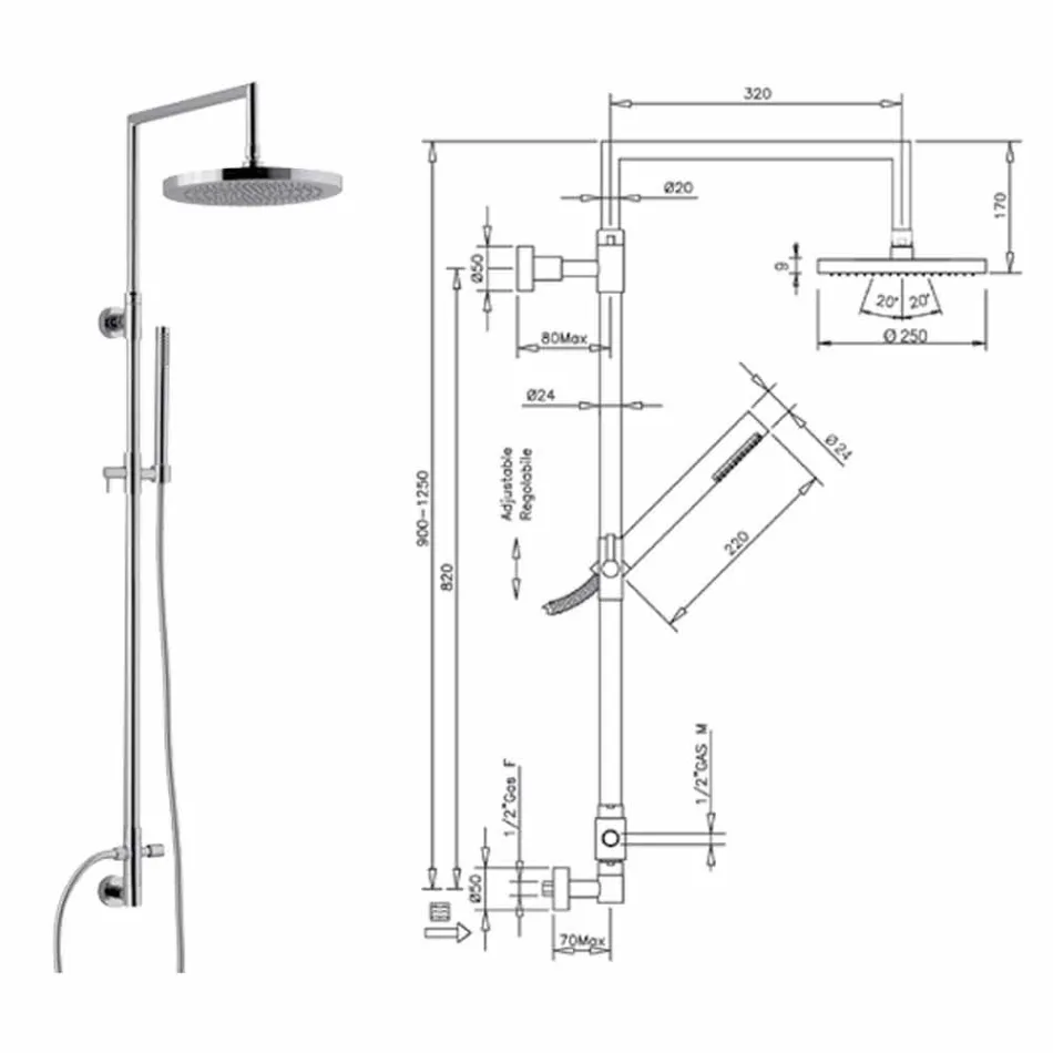 Coluna de duche em latão cromado com duche de mão abs made in Italy - Selvio Viadurini