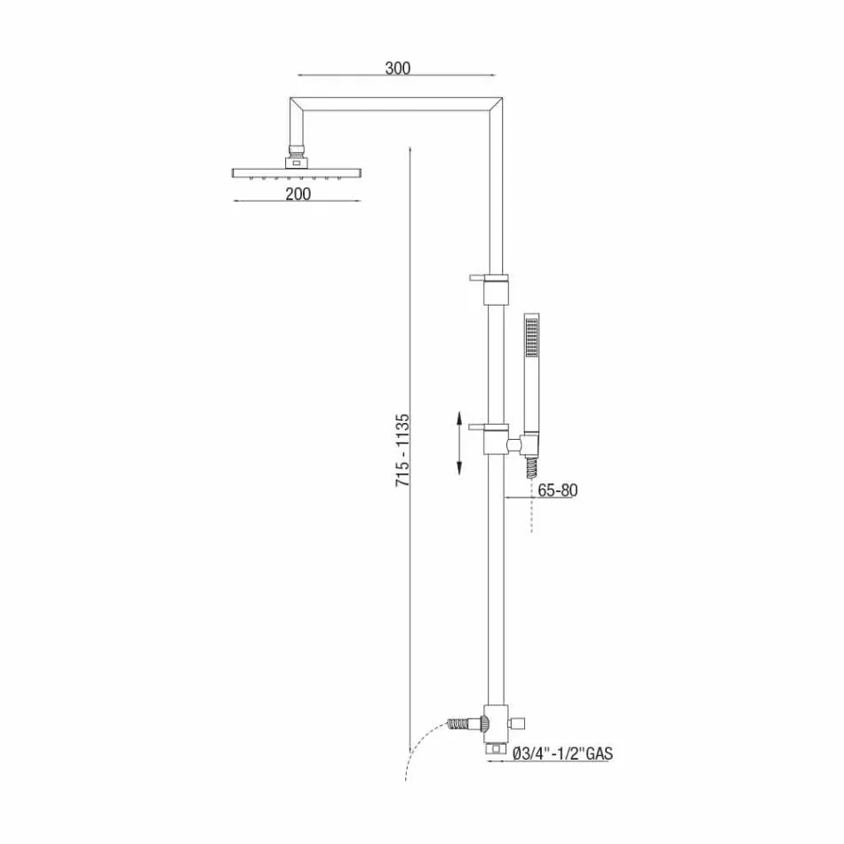 Coluna de duche em latão cromado com cabeça de duche e mangueira flexível Made in Italy - Cunio Viadurini