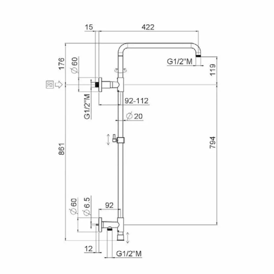 Coluna de duche em latão cromado com cabeça de duche em aço Made in Italy - Daino Viadurini
