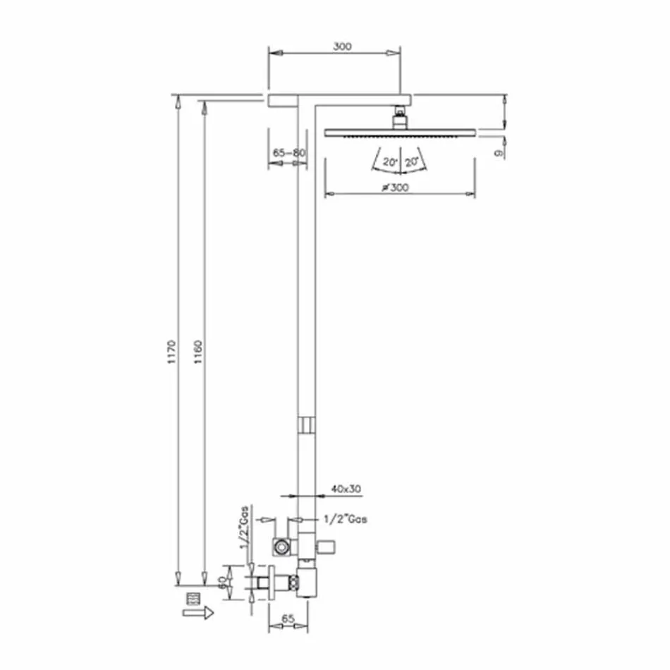 Coluna de duche em latão cromado com cabeça de duche em aço Made in Italy - Marlo Viadurini