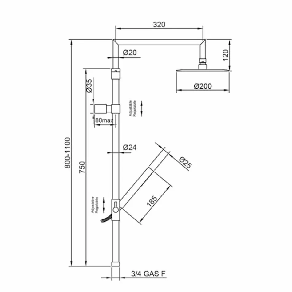 Coluna de Chuveiro em Latão Cromado com Chuveiro Ultraslim Made in Italy - Primo Viadurini