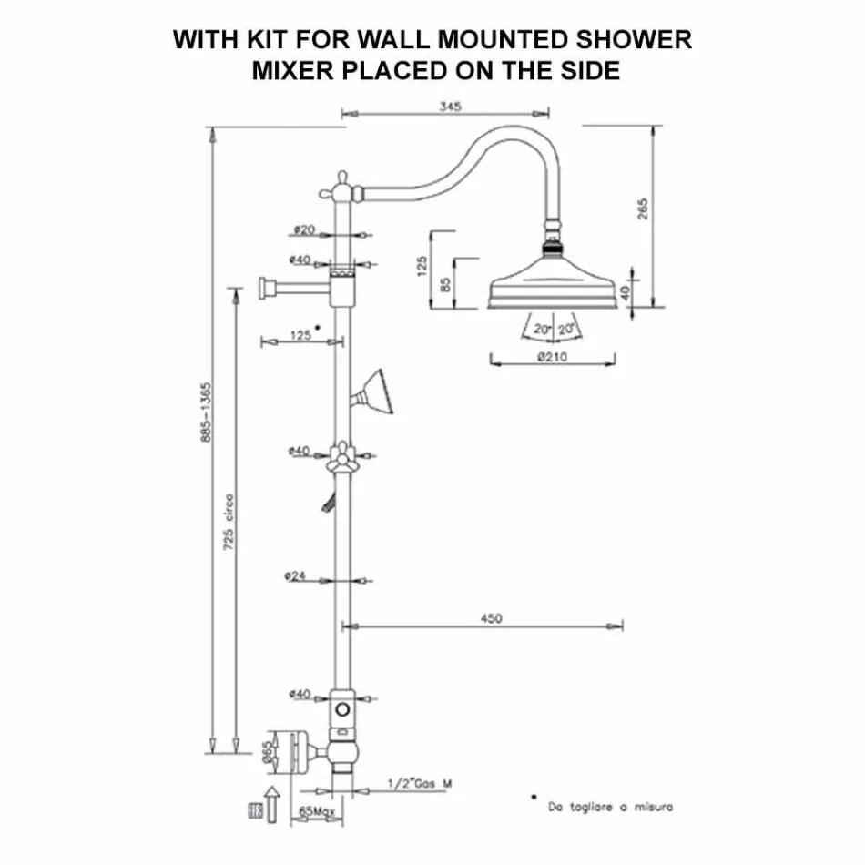 Coluna de banho de latão sem misturador Design clássico feito na Itália - Yunda Viadurini