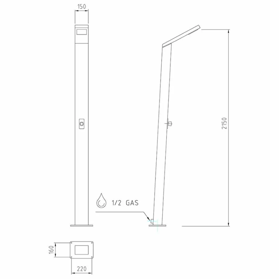 Coluna de chuveiro solar externo em aço inoxidável fabricado na Itália - Werner Viadurini