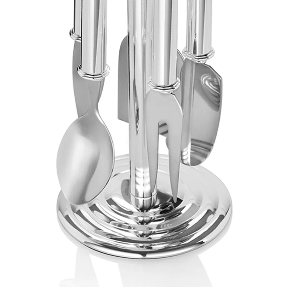 Facas de Queijo em Metal Prateado com Cristais 5 Peças - Marfio Viadurini