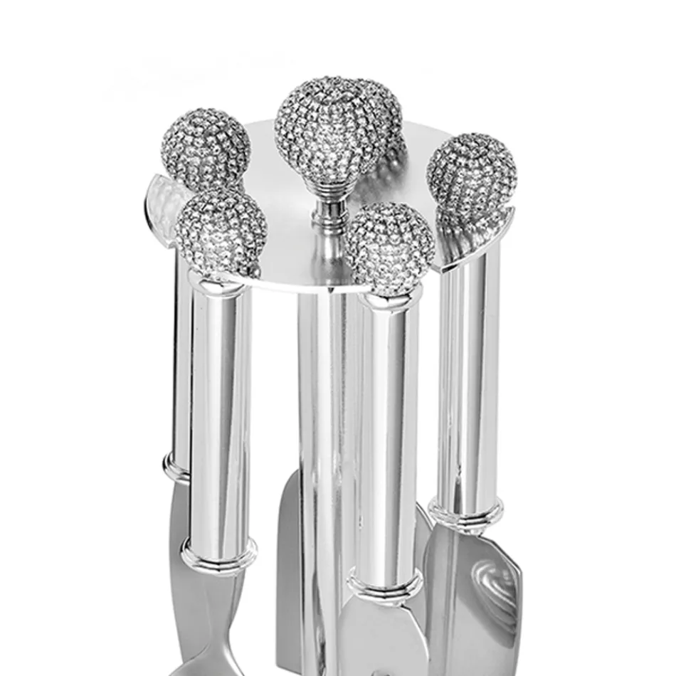 Facas de Queijo em Metal Prateado com Cristais 5 Peças - Marfio Viadurini