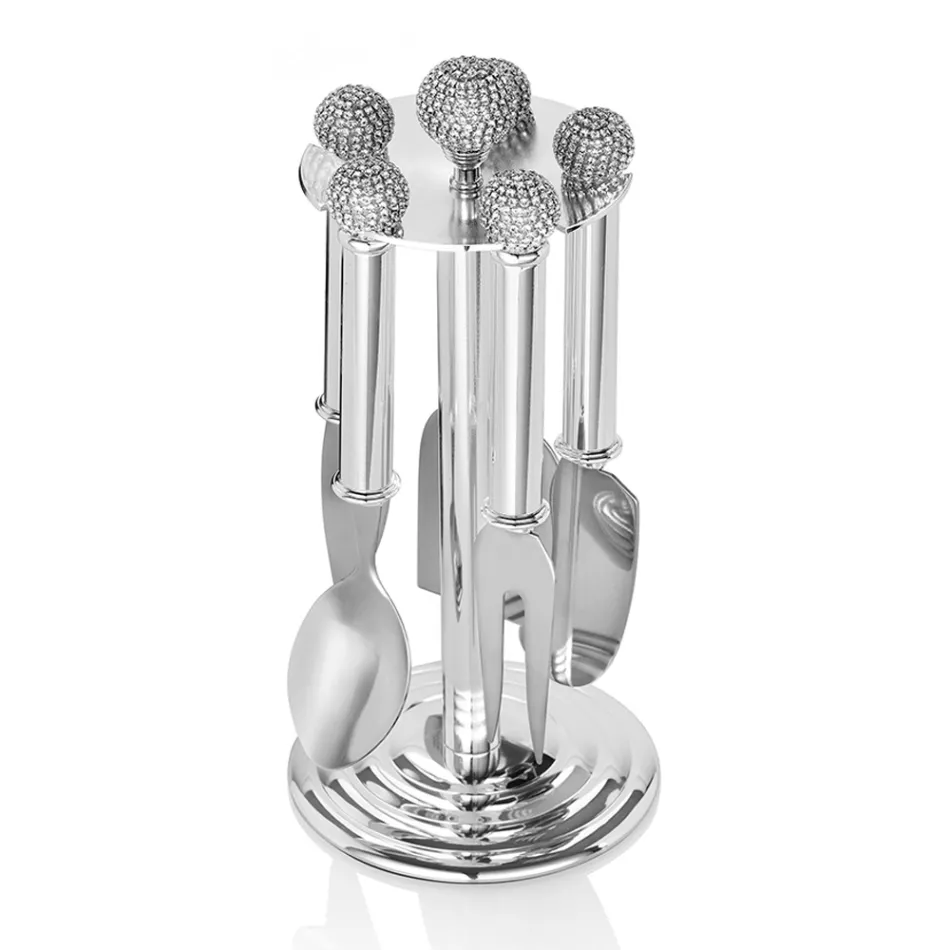 Facas de Queijo em Metal Prateado com Cristais 5 Peças - Marfio Viadurini