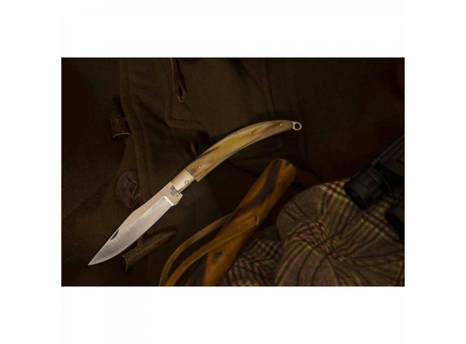 Faca de caça artesanal antiga com lâmina de aço feita na Itália - Afri Viadurini