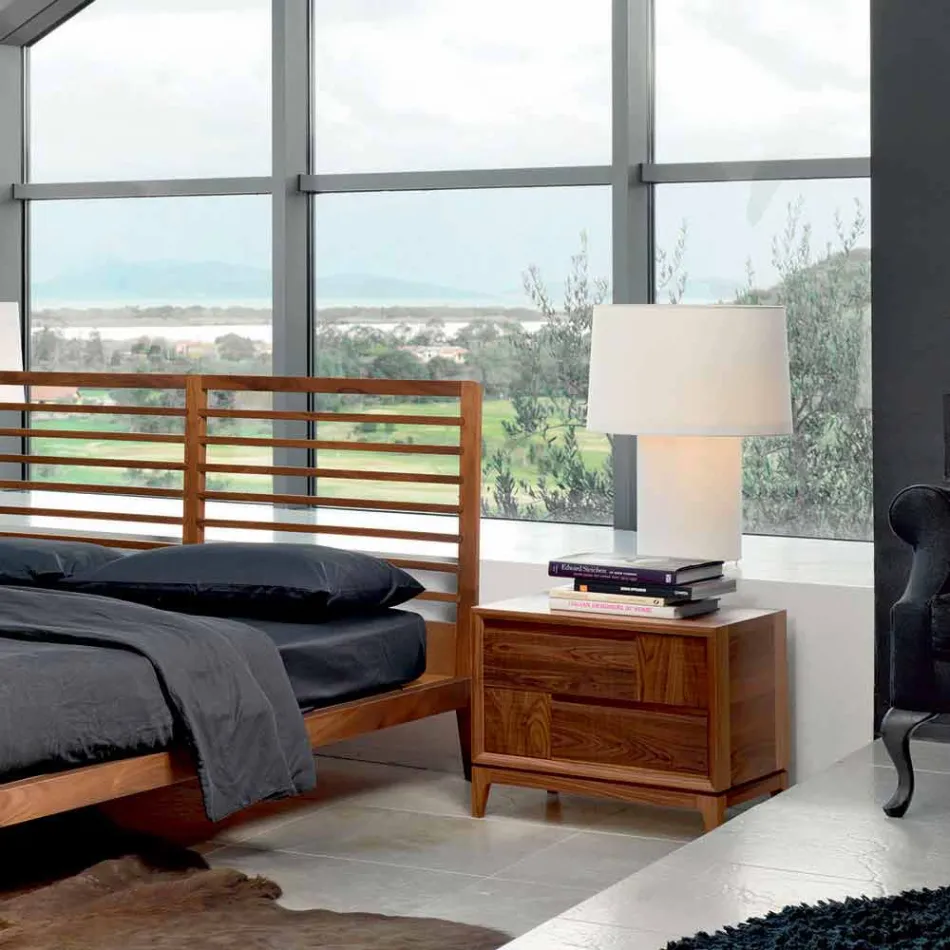 Cômoda 2 gavetas em madeira maciça de nogueira de design moderno, Nino Viadurini