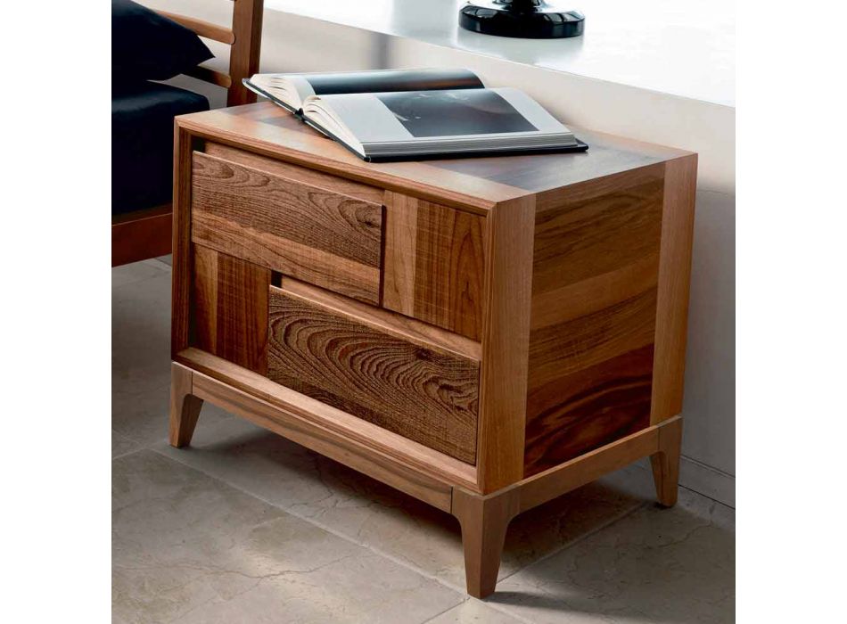 Cômoda 2 gavetas em madeira maciça de nogueira de design moderno, Nino Viadurini