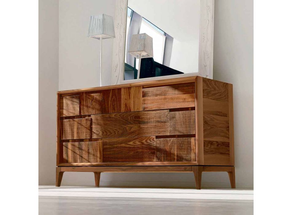 Dresser 3 gavetas design moderno em nogueira sólida, Nino Viadurini