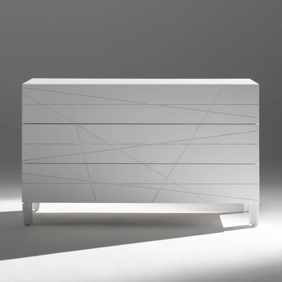 Cômoda com 3 gavetas em aglomerado de madeira pintada - Gemelli Viadurini