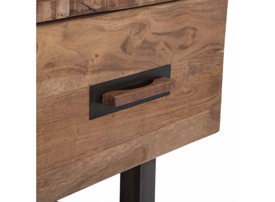 Cômoda em madeira de acácia e ferro com 3 gavetas de design moderno - esmeralda Viadurini