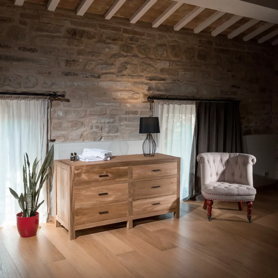 Cômoda em teca maciça com 6 gavetas - Muay Viadurini