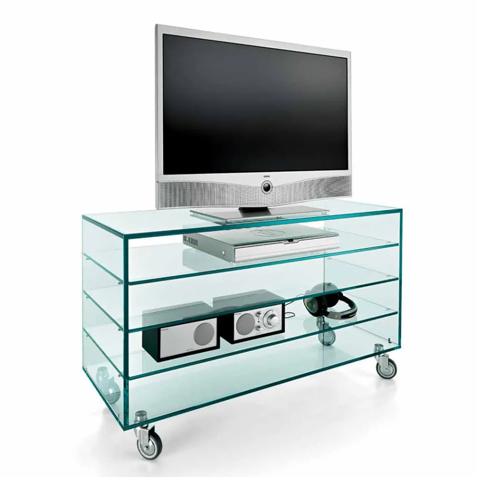 Cômoda de vidro extraleve e seis gavetas de madeira branca fabricadas na Itália - Ganzo Viadurini