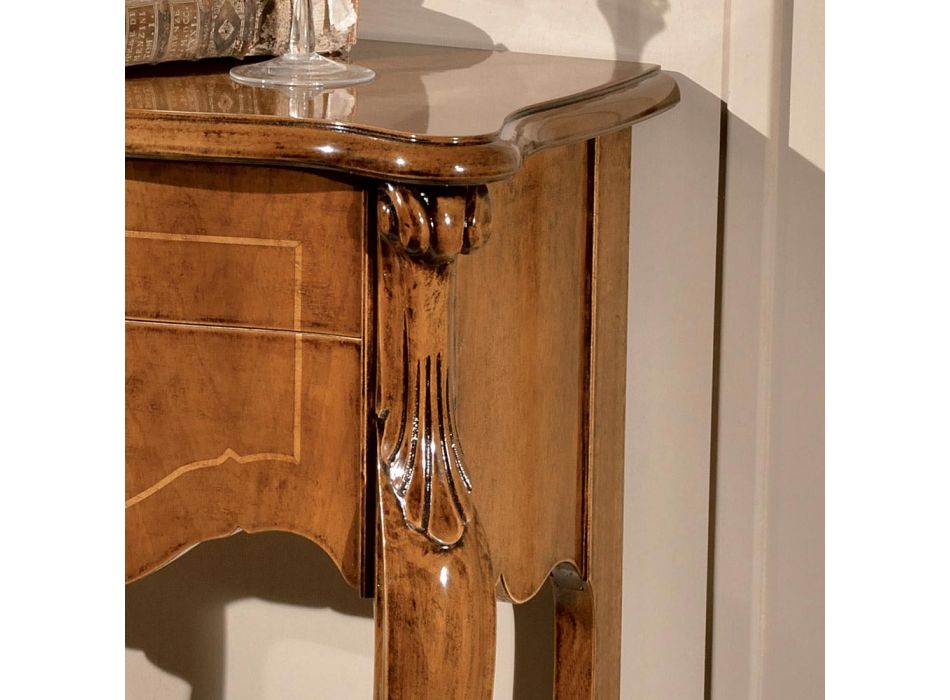 Mesa de cabeceira clássica com 2 gavetas em madeira de nogueira Bassano fabricada na Itália - Comodo Viadurini
