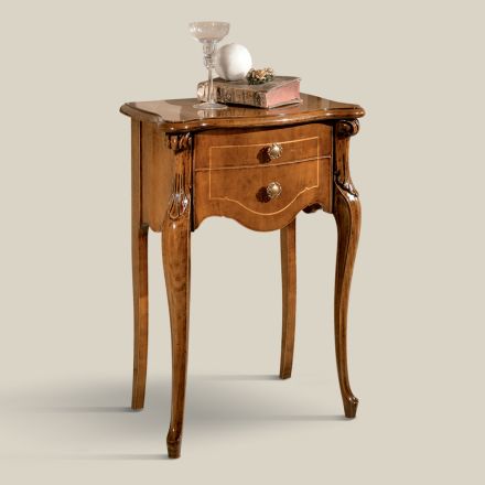 Mesa de cabeceira clássica com 2 gavetas em madeira de nogueira Bassano fabricada na Itália - Commodus Viadurini