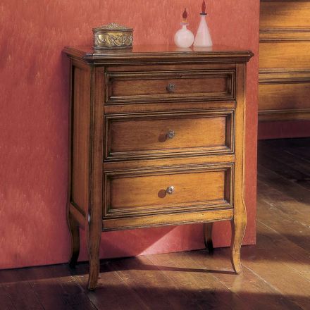 Mesa de cabeceira com 3 gavetas em madeira Bassano, França Fabricado na Itália - Hawwat Viadurini