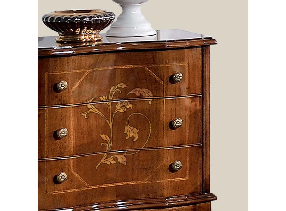 Mesa de cabeceira com 3 gavetas em madeira de nogueira Bassano fabricada na Itália - Luxo Viadurini