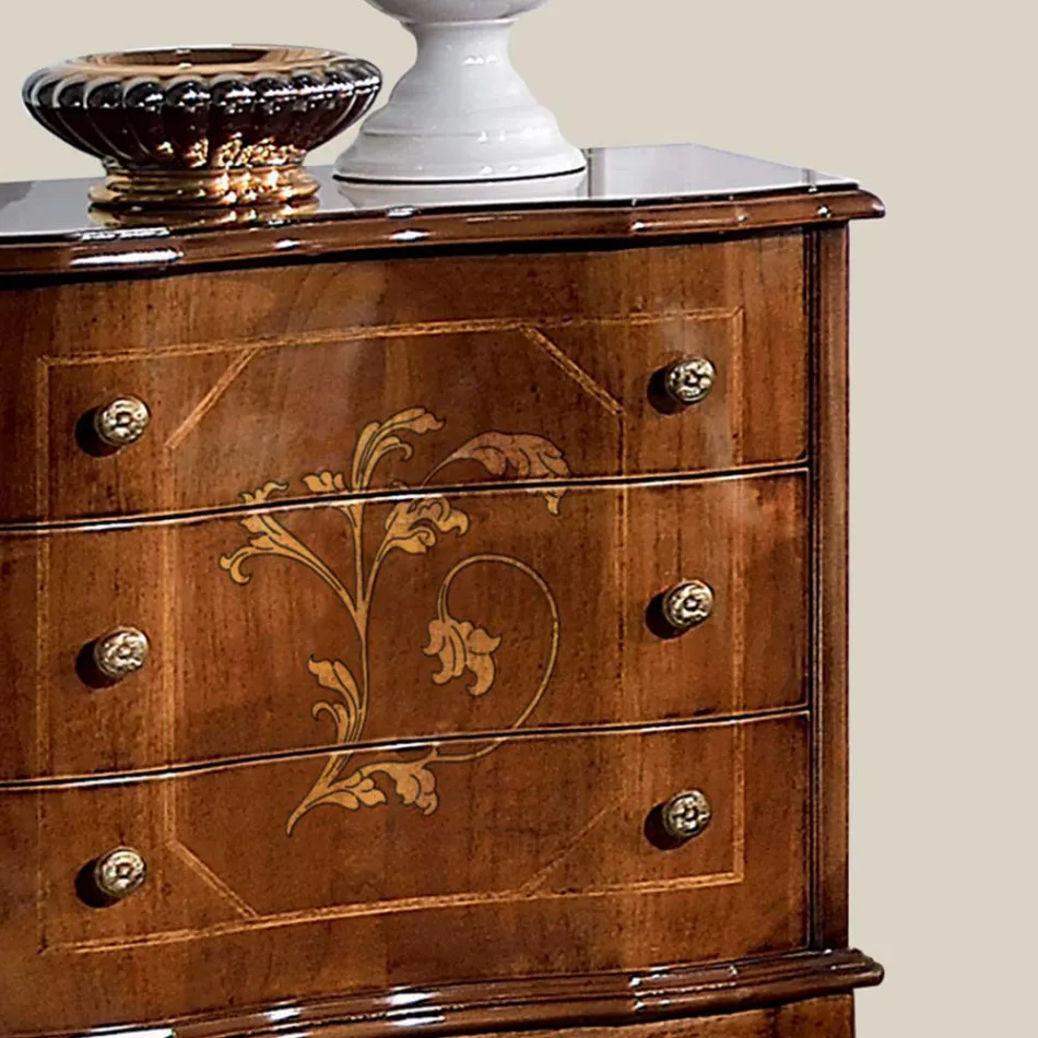 Mesa de cabeceira com 3 gavetas em madeira de nogueira Bassano fabricada na Itália - Luxo Viadurini