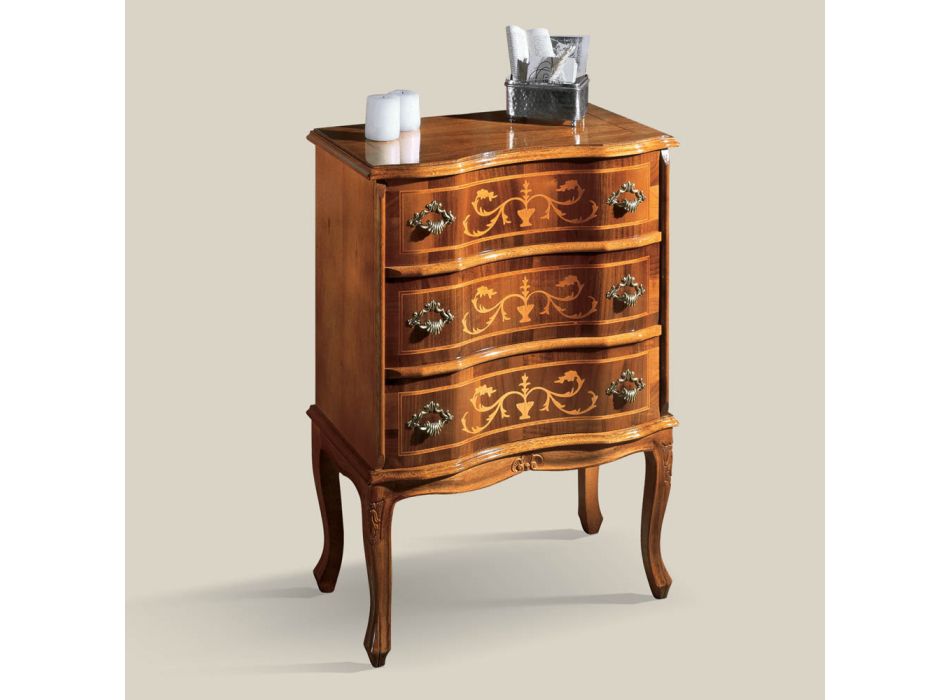 Mesa de cabeceira com gavetas em Nogueira ou Madeira Branca Made in Italy - Elegante Viadurini