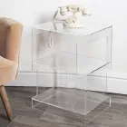 Mesa de cabeceira com prateleira e moderno design de cristal acrílico transparente - Icaria Viadurini