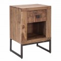Mesa de cabeceira de design com gaveta em madeira de acácia e ferro - Dionne