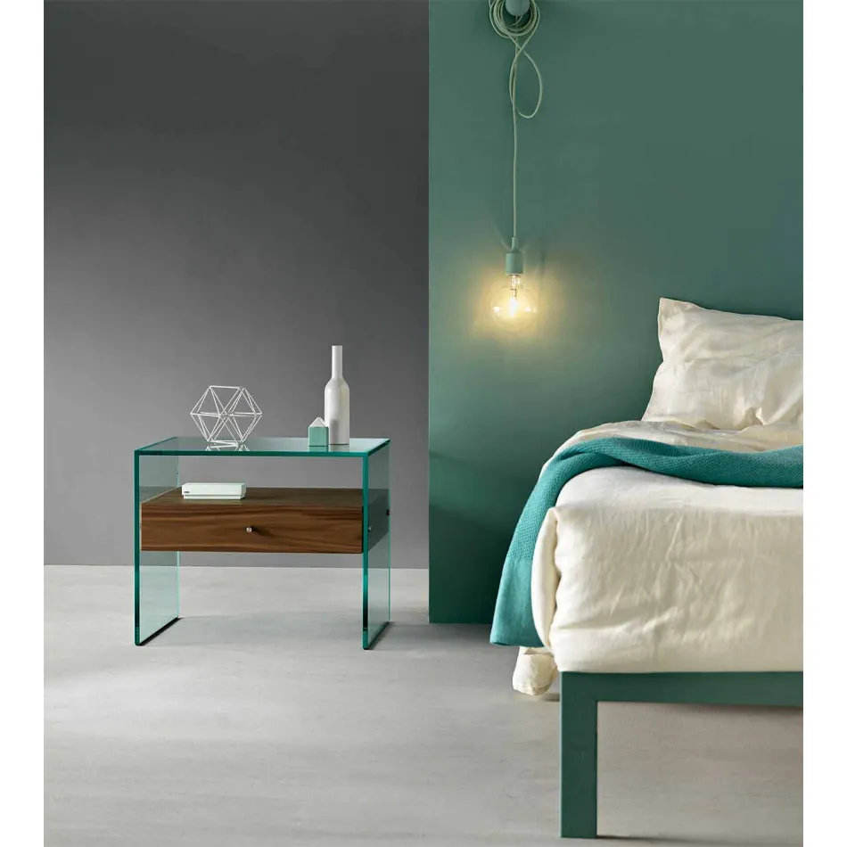 Mesa-de-cabeceira de design moderno em vidro extra claro Made in Italy - Secret Viadurini
