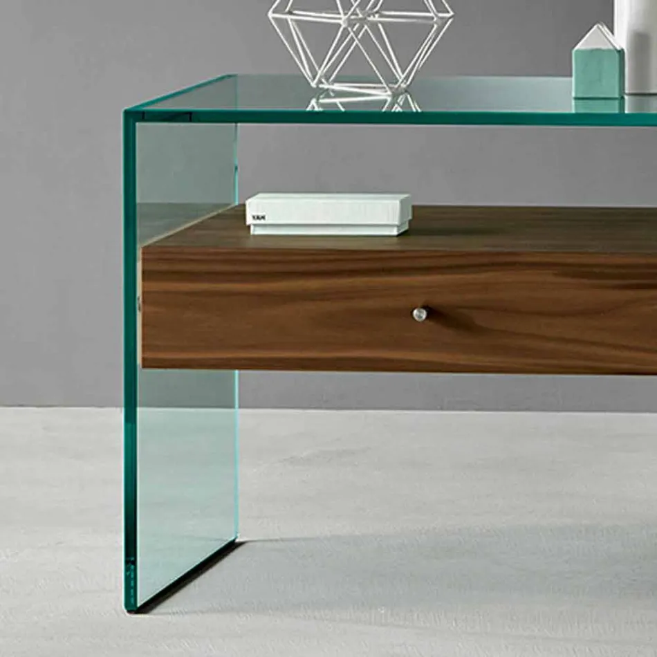 Mesa-de-cabeceira de design moderno em vidro extra claro Made in Italy - Secret Viadurini