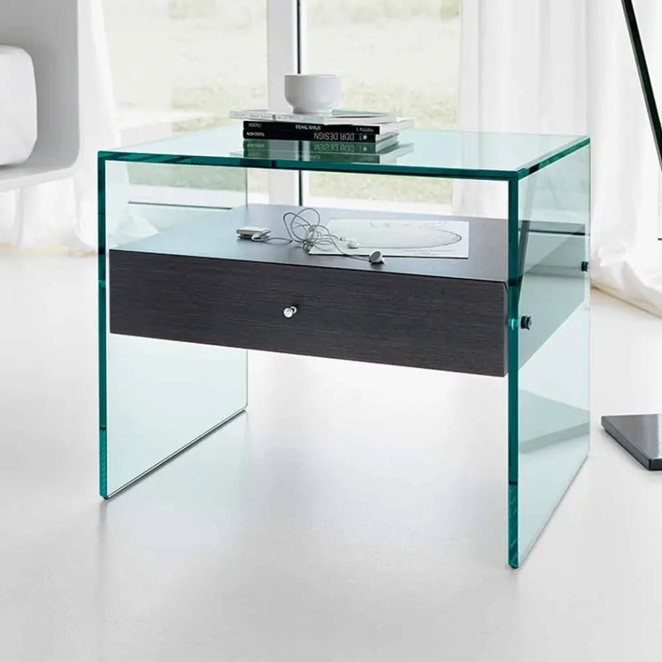Mesa-de-cabeceira de design moderno em vidro extra claro Made in Italy - Secret Viadurini
